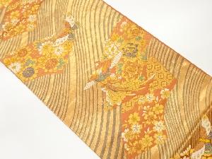 地紙に鳳凰・草花・蝶模様織出し袋帯